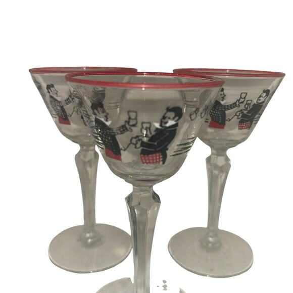 Mid Century Libbey Pickwick Merrymakers 1947 Set of 3 Stemmed Cordials Vintage - Picture 3 of 6